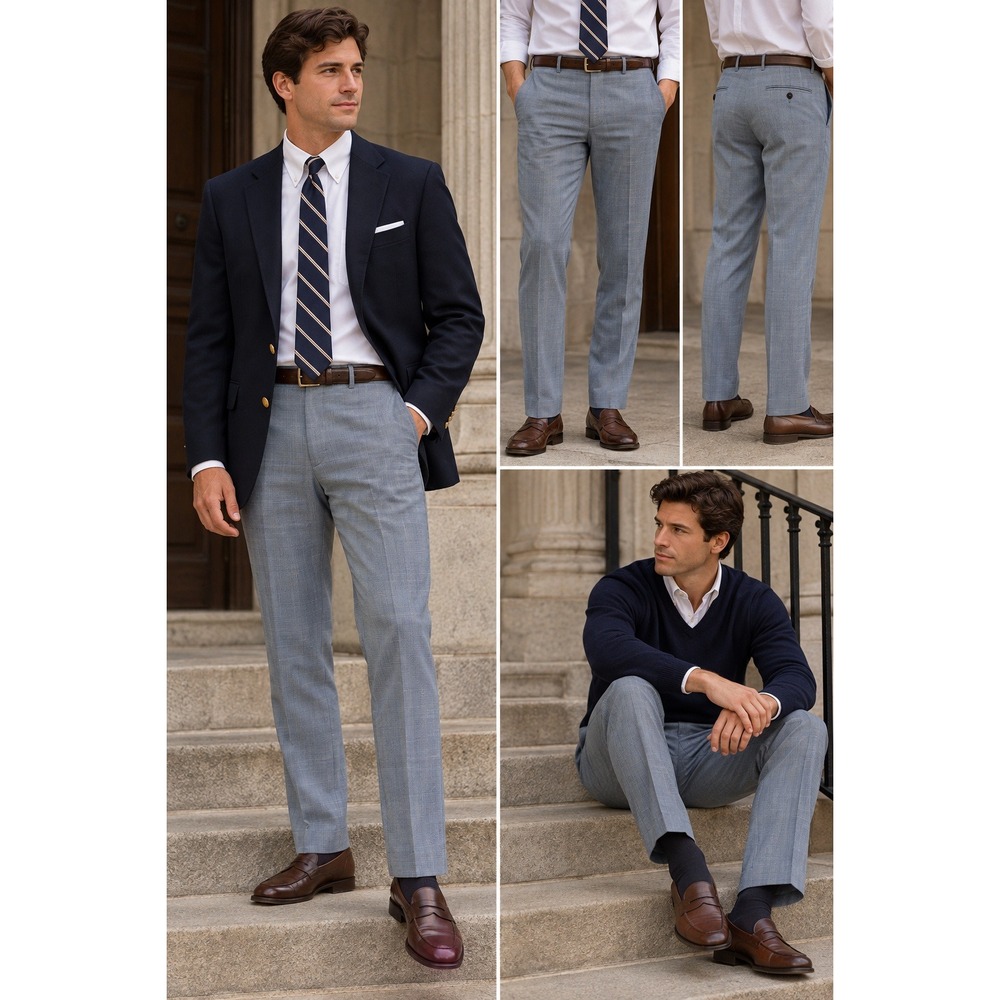 Lauren Ralph Lauren Classic Fit Flat Front Gray Plaid Wool Dress Pants 40x30